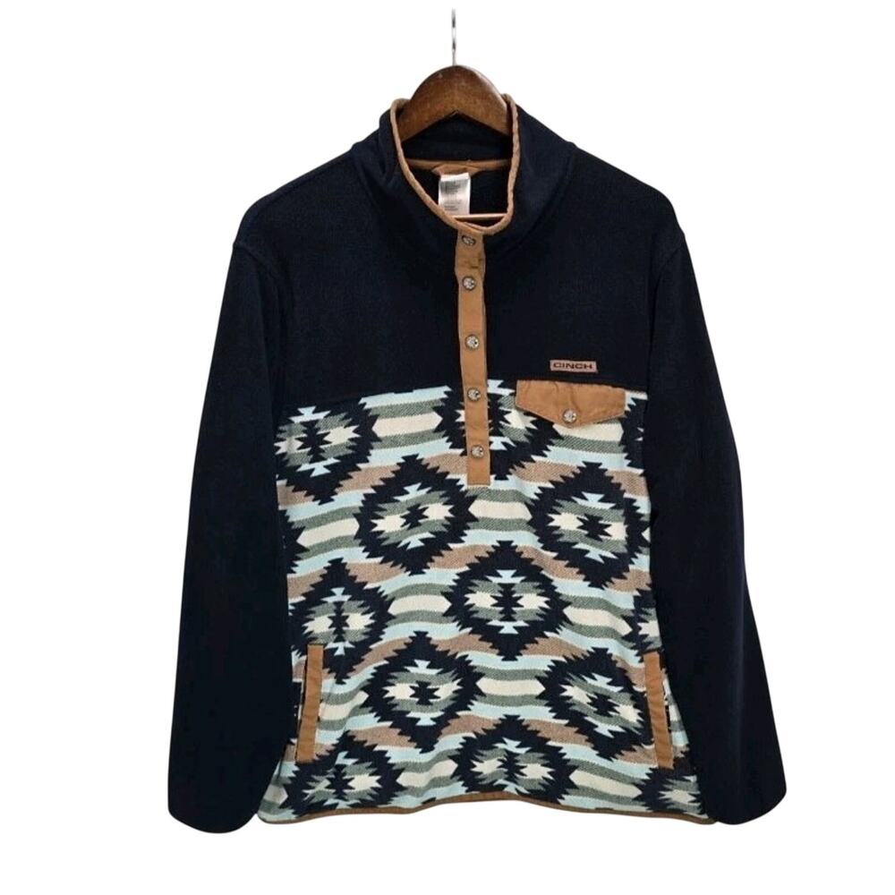 Cinch Women’s XXL Polar Fleece Pullover Aztec Southwestern Navy Jacket Snap T